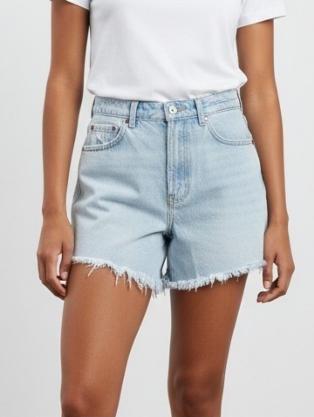 Zara Light Blue Button Fly High Rise Distressed Denim Cutoff Shorts 4